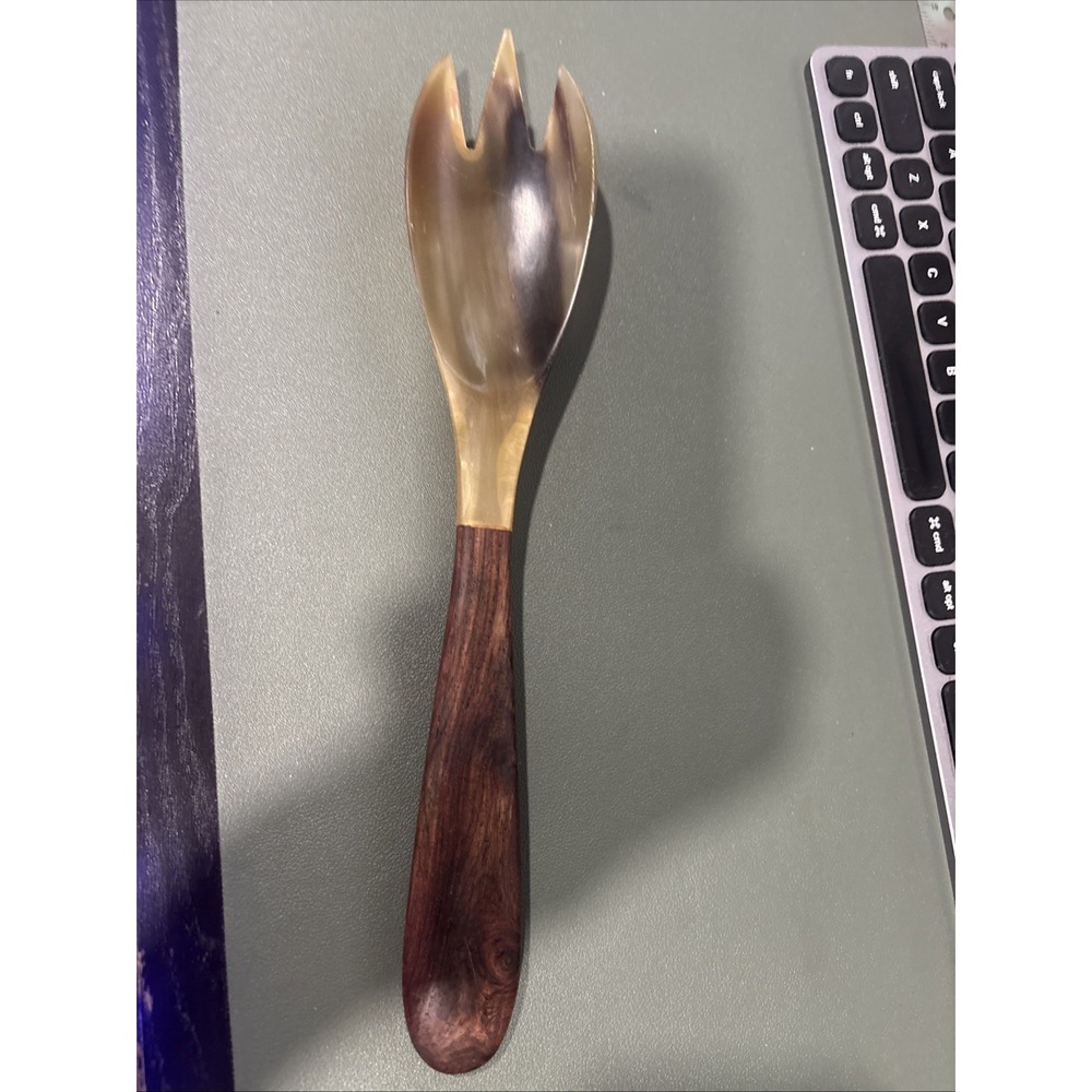 Two's Company MCM Danish Wood Natural Horn Salad Serving Fork Hostess Gift